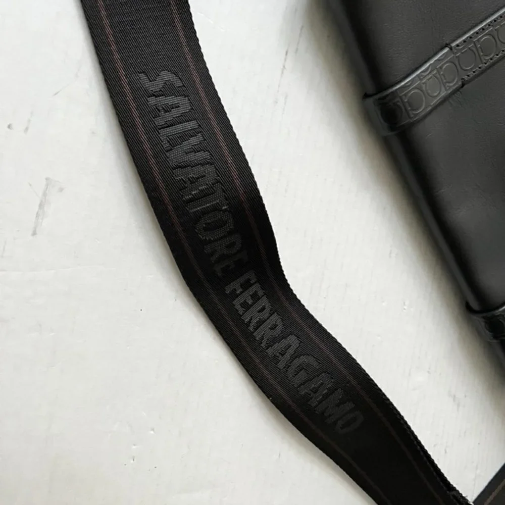 Salvatore Ferragamo Black Leather Monogram Messenger Bag / PINK